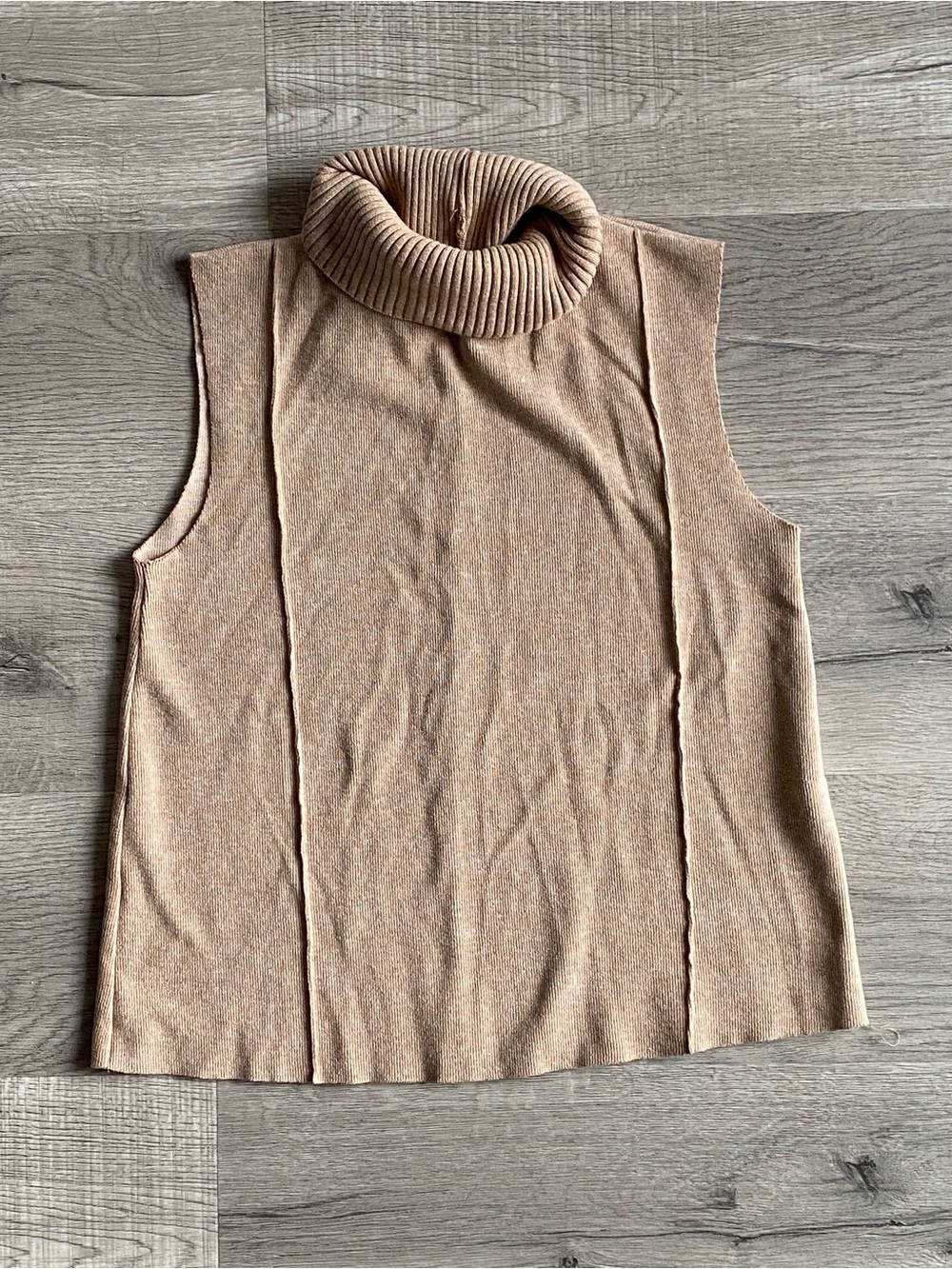 Taupe Folded Turtle Neck, Raw Hem, Zara Top Size Small
